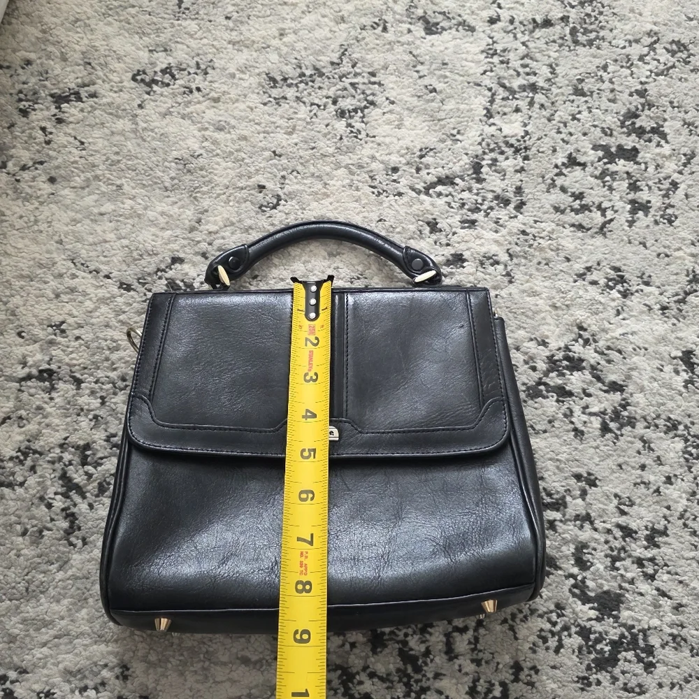Vintage 90s Leather Flap Satchel Handbag Philippe Silvertone Classic City Chic